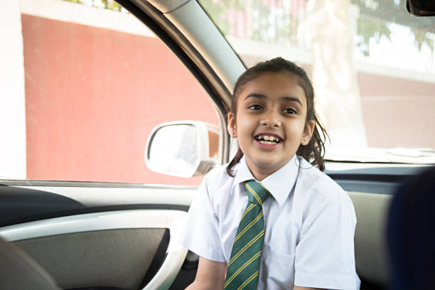 school kids in limo car